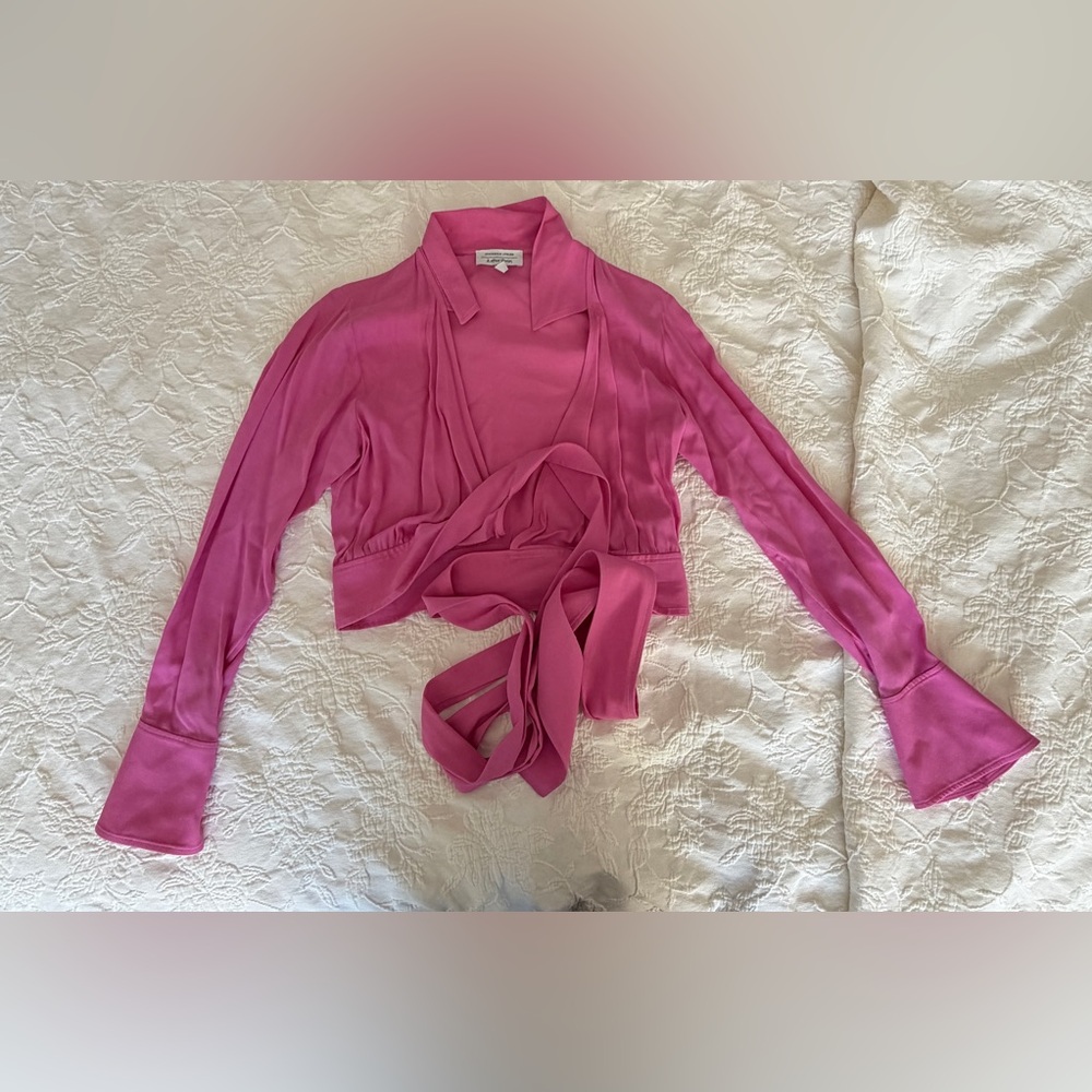 & Other Stories Hot Pink Collared Wrap Top